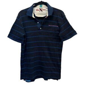 Robert Graham Men's M Polo Shirt Short Sleeve Striped Cotton Black Golf Classic